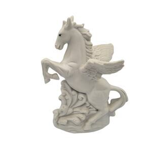 Vintage 1980s Flambro Taiwan Fine Porcelain Pegasus Figurine White Rearing
